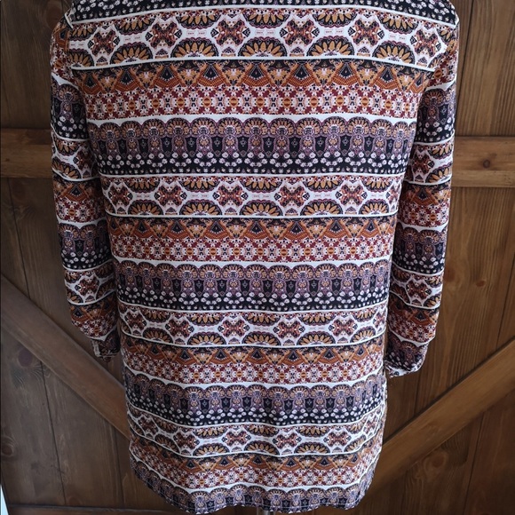 ⭐️5/$20 Boho Festival print blouse Pink Rose shirt multi pattern browns layer - Picture 4 of 4